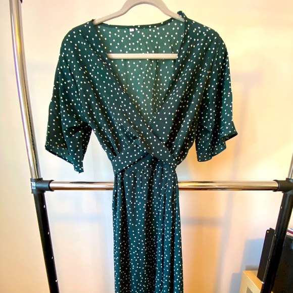 Dresses | Green Polka Dot Wrap Maternity Dress Mid Length | Poshmark